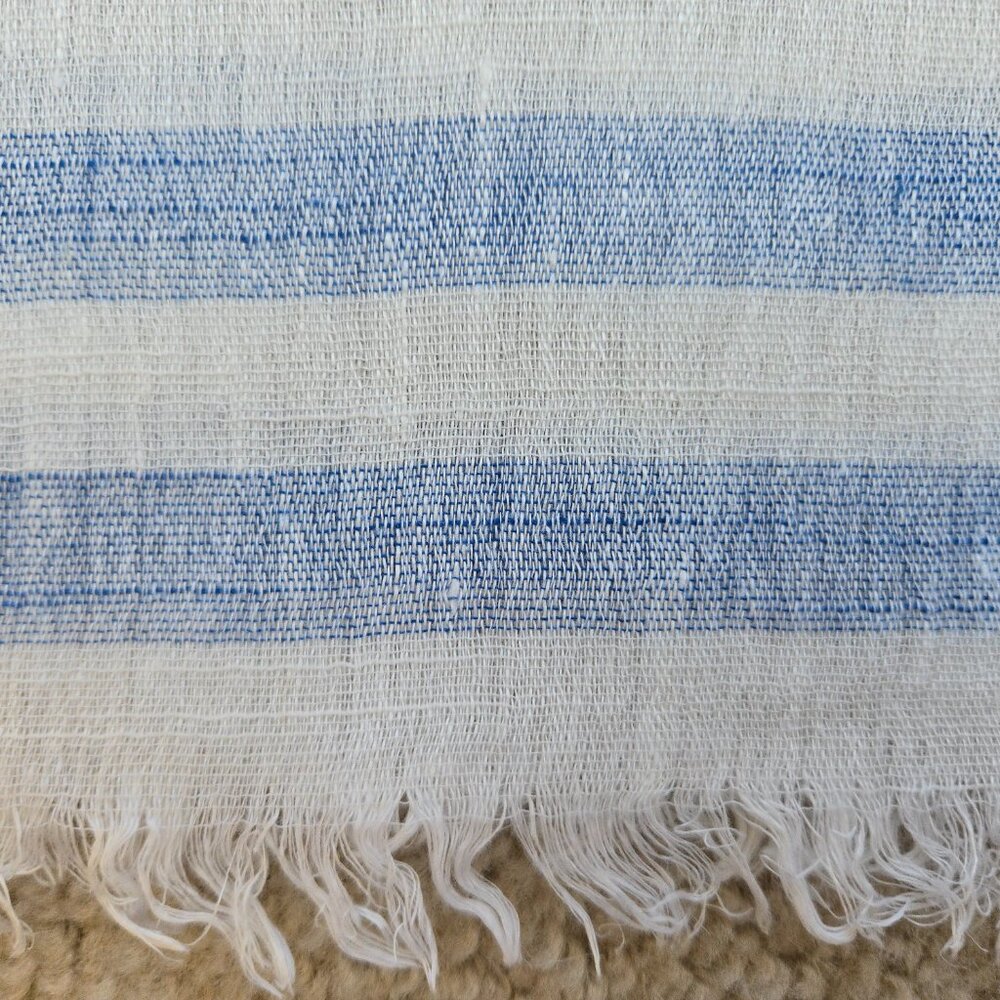 Club Monaco Linen Stripe Scarf Blue & White - Picture 5 of 8